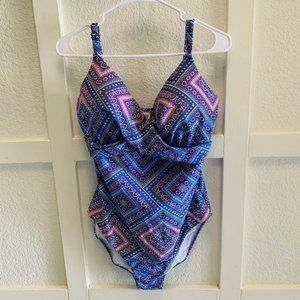 Island Escape Blue Pink Floral One Piece Swimsuit